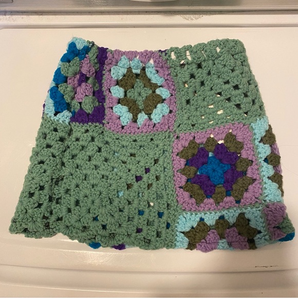 Urban Renewal Dresses & Skirts - NWT Urban Renewal Small Crocheted Remade Blanket Green Granny Square Mini Skirt